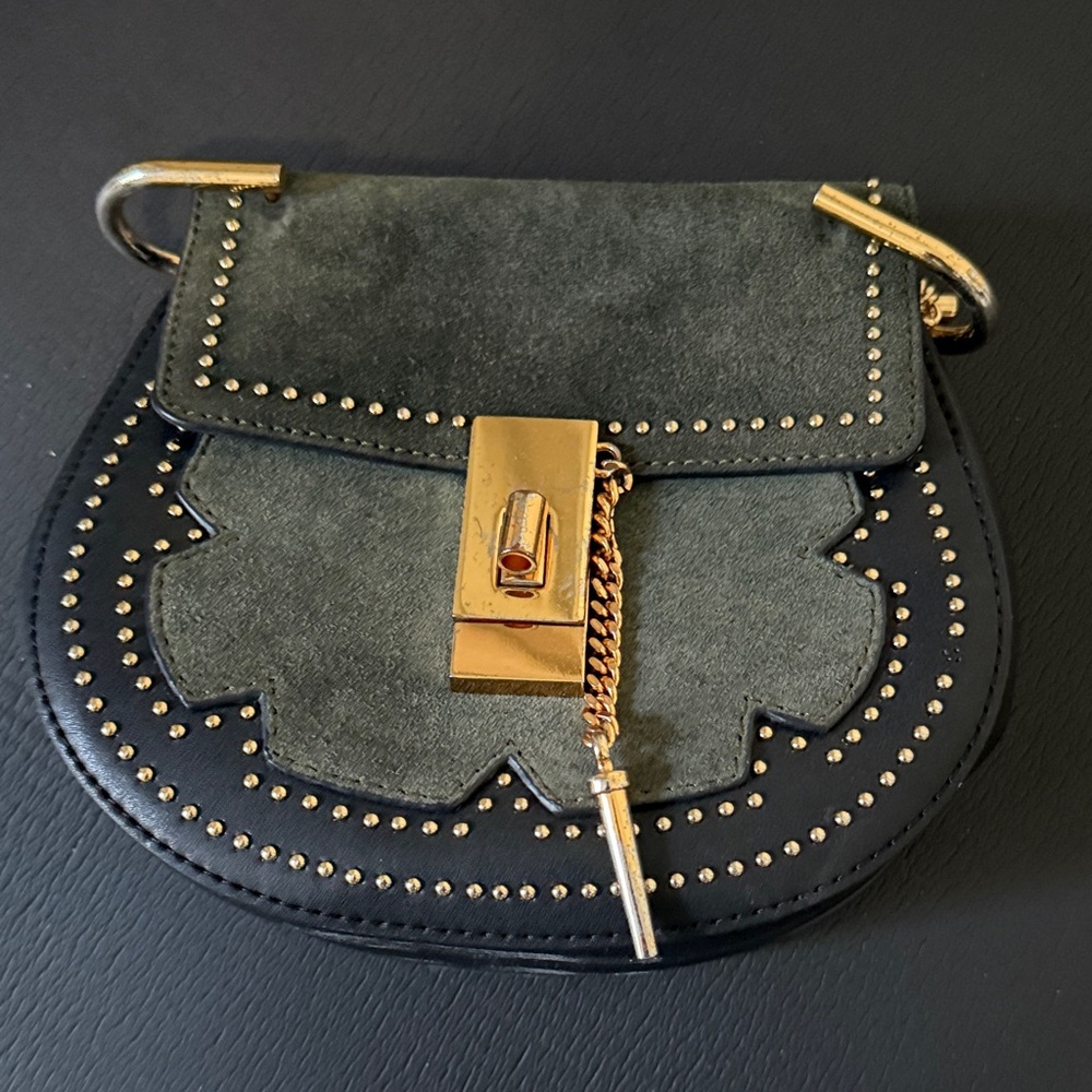 Chic dark green and black Drew bag Gold chain crossbody handbag